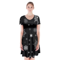 Christmas Snowflake Seamless Pattern With Tiled Falling Snow Short Sleeve V-neck Flare Dress by Uceng