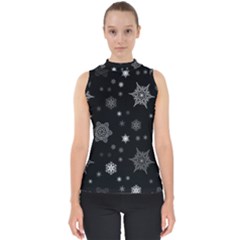 Christmas Snowflake Seamless Pattern With Tiled Falling Snow Mock Neck Shell Top by Uceng