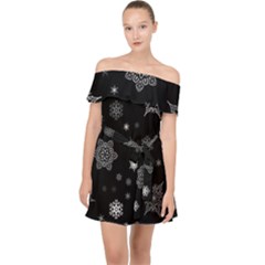 Christmas Snowflake Seamless Pattern With Tiled Falling Snow Off Shoulder Chiffon Dress by Uceng