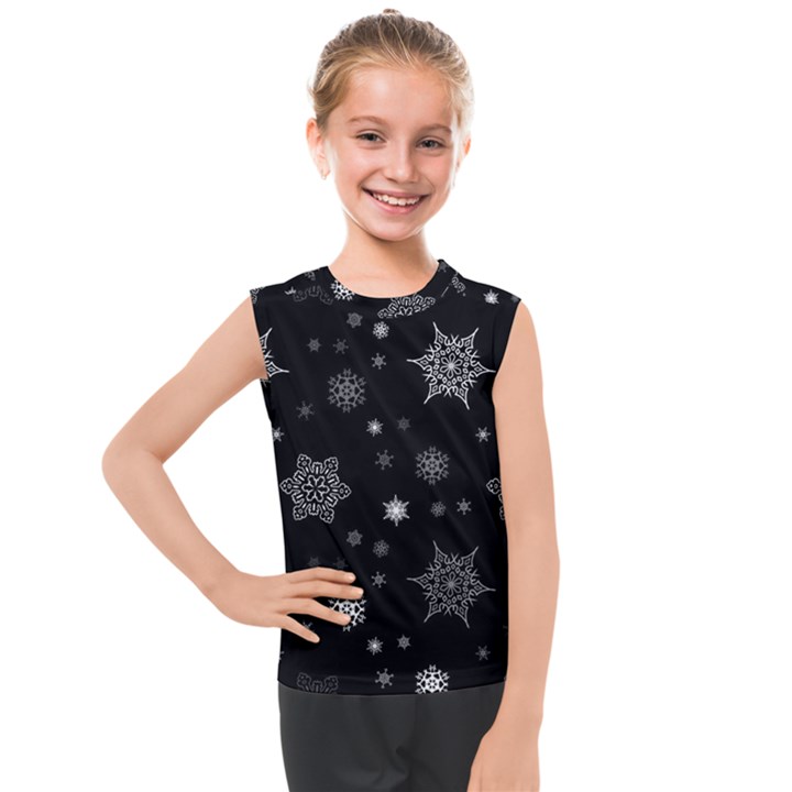 Christmas Snowflake Seamless Pattern With Tiled Falling Snow Kids  Mesh Tank Top