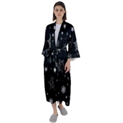 Christmas Snowflake Seamless Pattern With Tiled Falling Snow Maxi Satin Kimono by Uceng