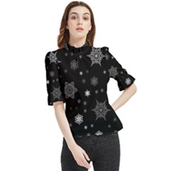 Christmas Snowflake Seamless Pattern With Tiled Falling Snow Frill Neck Blouse