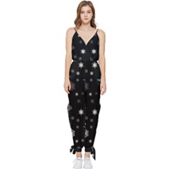 Christmas Snowflake Seamless Pattern With Tiled Falling Snow Sleeveless Tie Ankle Chiffon Jumpsuit by Uceng