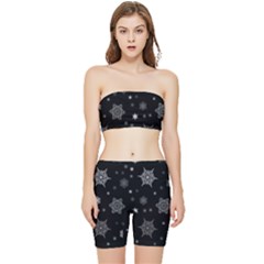 Christmas Snowflake Seamless Pattern With Tiled Falling Snow Stretch Shorts And Tube Top Set by Uceng