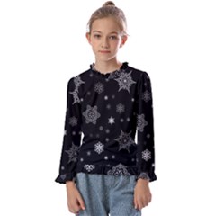 Christmas Snowflake Seamless Pattern With Tiled Falling Snow Kids  Frill Detail Tee