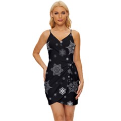 Christmas Snowflake Seamless Pattern With Tiled Falling Snow Wrap Tie Front Dress