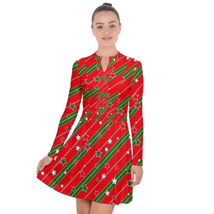 Christmas Paper Star Texture Long Sleeve Panel Dress