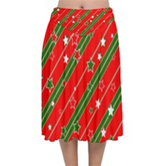 Christmas Paper Star Texture Velvet Flared Midi Skirt by Uceng