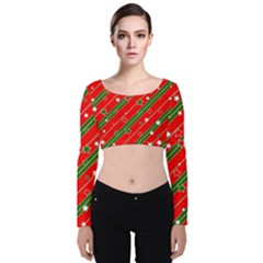 Christmas Paper Star Texture Velvet Long Sleeve Crop Top by Uceng