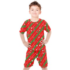 Christmas Paper Star Texture Kids  Tee And Shorts Set by Uceng