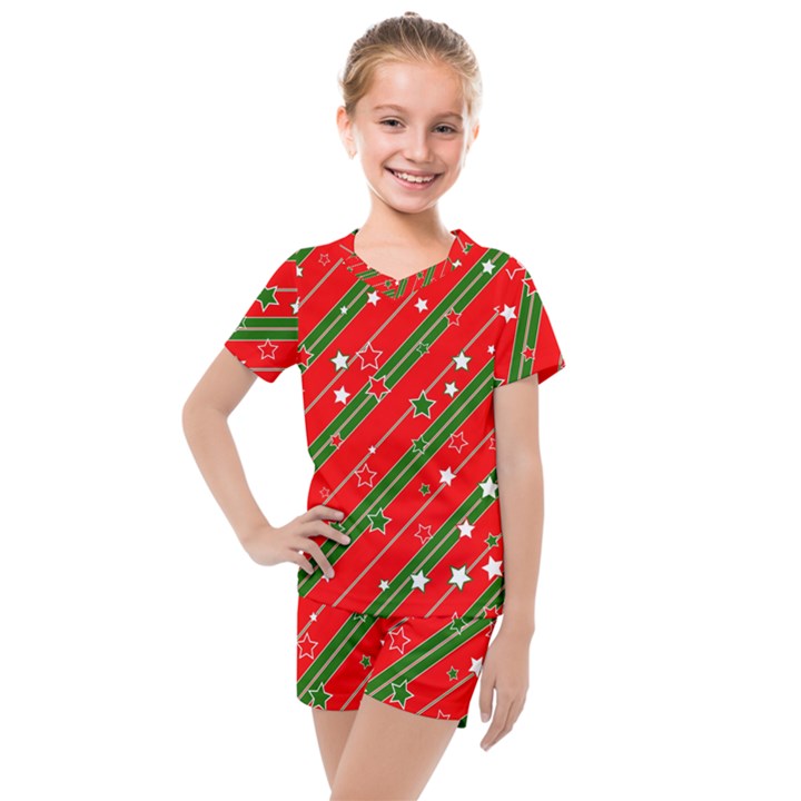 Christmas Paper Star Texture Kids  Mesh Tee and Shorts Set