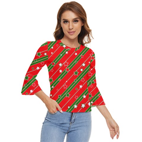 Christmas Paper Star Texture Bell Sleeve Top by Uceng