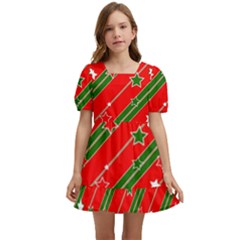 Christmas Paper Star Texture Kids  Short Sleeve Dolly Dress by Uceng