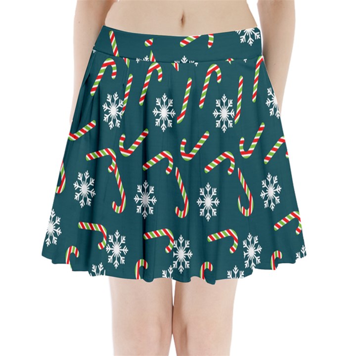 Christmas Seamless Pattern With Candies Snowflakes Pleated Mini Skirt