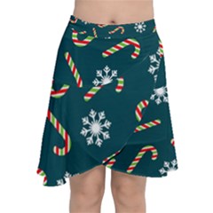 Christmas Seamless Pattern With Candies Snowflakes Chiffon Wrap Front Skirt by Uceng