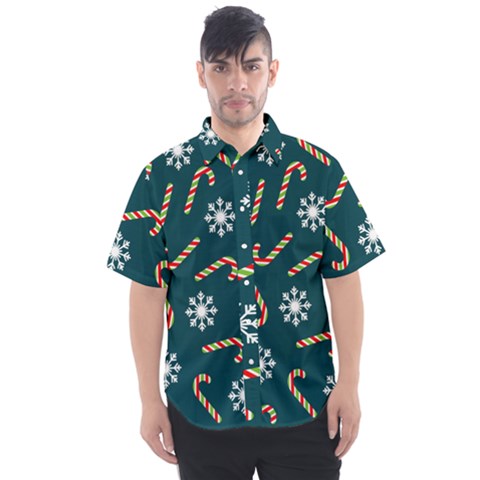 Christmas Seamless Pattern With Candies Snowflakes Men s Short Sleeve Shirt by Uceng