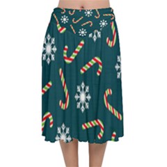 Christmas Seamless Pattern With Candies Snowflakes Velvet Flared Midi Skirt by Uceng