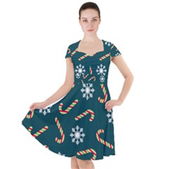 Christmas Seamless Pattern With Candies Snowflakes Cap Sleeve Midi Dress by Uceng