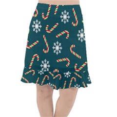 Christmas Seamless Pattern With Candies Snowflakes Fishtail Chiffon Skirt by Uceng