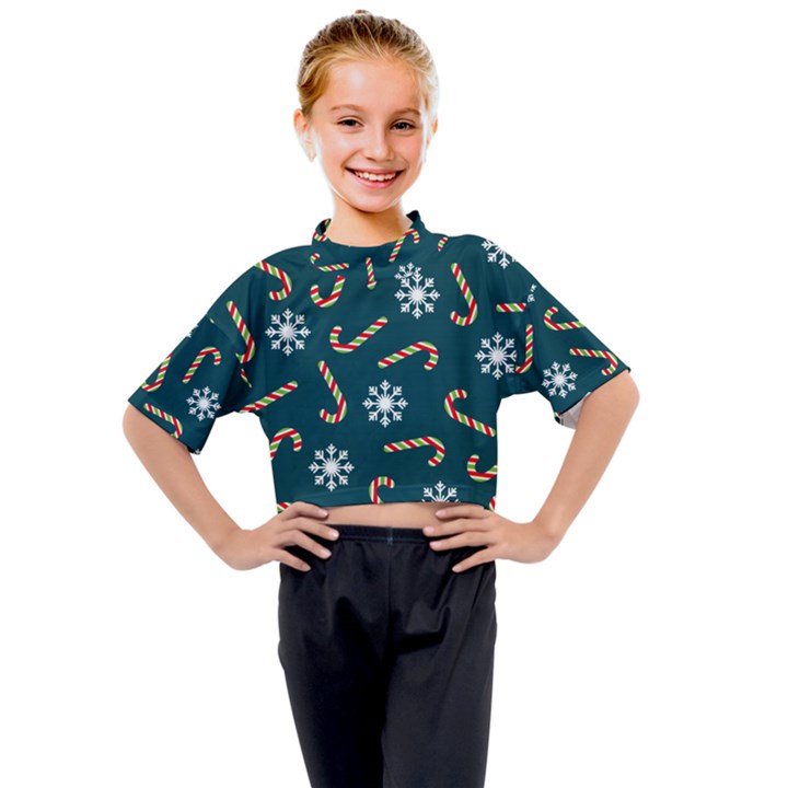 Christmas Seamless Pattern With Candies Snowflakes Kids Mock Neck Tee