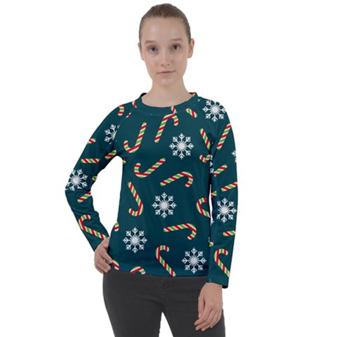 Christmas Seamless Pattern With Candies Snowflakes Women s Long Sleeve Raglan Tee by Uceng