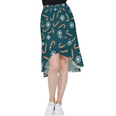 Christmas Seamless Pattern With Candies Snowflakes Frill Hi Low Chiffon Skirt by Uceng