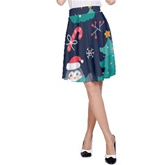 Colorful Funny Christmas Pattern A-line Skirt by Uceng