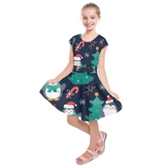 Colorful Funny Christmas Pattern Kids  Short Sleeve Dress by Uceng