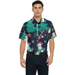 Colorful Funny Christmas Pattern Men s Short Sleeve Pocket Shirt  by Uceng