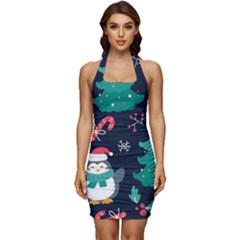 Colorful Funny Christmas Pattern Sleeveless Wide Square Neckline Ruched Bodycon Dress by Uceng