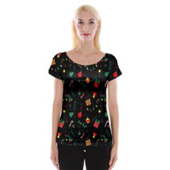 Christmas Pattern Texture Colorful Wallpaper Cap Sleeve Top