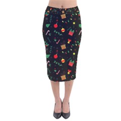 Christmas Pattern Texture Colorful Wallpaper Velvet Midi Pencil Skirt by Uceng