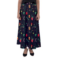 Christmas Pattern Texture Colorful Wallpaper Flared Maxi Skirt by Uceng