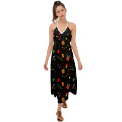 Christmas Pattern Texture Colorful Wallpaper Halter Tie Back Dress  by Uceng