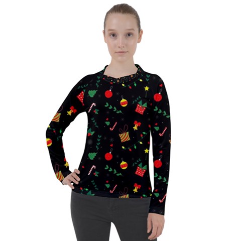 Christmas Pattern Texture Colorful Wallpaper Women s Pique Long Sleeve Tee by Uceng