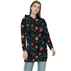 Christmas Pattern Texture Colorful Wallpaper Women s Long Oversized Pullover Hoodie