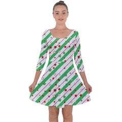 Christmas Paper Stars Pattern Texture Background Colorful Colors Seamless Quarter Sleeve Skater Dress