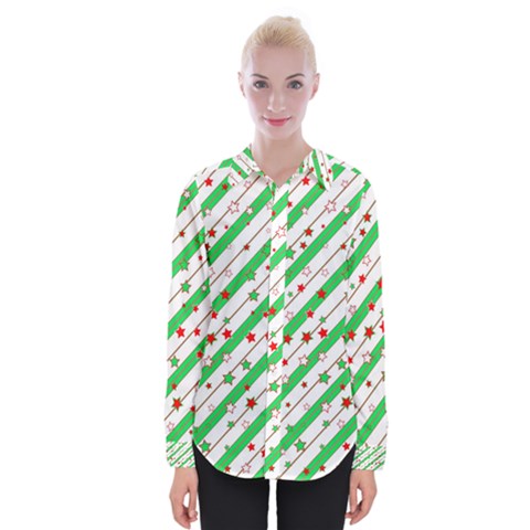 Christmas Paper Stars Pattern Texture Background Colorful Colors Seamless Womens Long Sleeve Shirt by Uceng