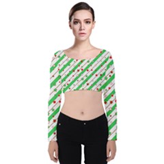 Christmas Paper Stars Pattern Texture Background Colorful Colors Seamless Velvet Long Sleeve Crop Top