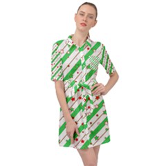 Christmas Paper Stars Pattern Texture Background Colorful Colors Seamless Belted Shirt Dress by Uceng