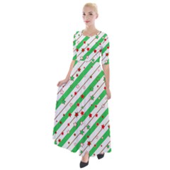 Christmas Paper Stars Pattern Texture Background Colorful Colors Seamless Half Sleeves Maxi Dress by Uceng