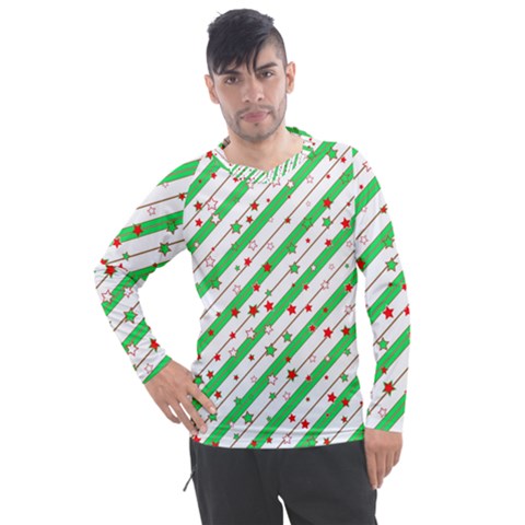 Christmas Paper Stars Pattern Texture Background Colorful Colors Seamless Men s Pique Long Sleeve Tee by Uceng