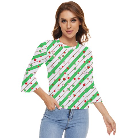 Christmas Paper Stars Pattern Texture Background Colorful Colors Seamless Bell Sleeve Top by Uceng