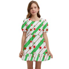 Christmas Paper Stars Pattern Texture Background Colorful Colors Seamless Kids  Short Sleeve Dolly Dress by Uceng