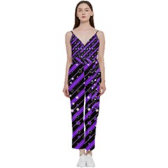 Christmas Paper Star Texture V-neck Spaghetti Strap Tie Front Jumpsuit by Uceng