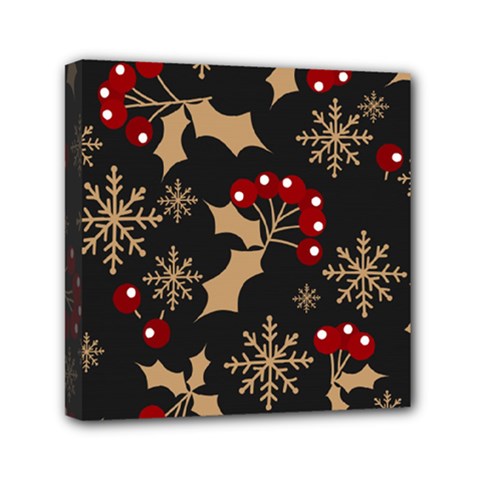 Christmas Pattern With Snowflakes Berries Mini Canvas 6  X 6  (stretched) by Uceng