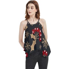 Christmas Pattern With Snowflakes Berries Flowy Camisole Tank Top