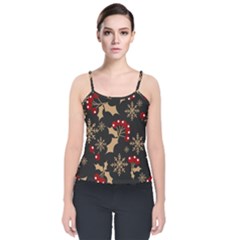 Christmas Pattern With Snowflakes Berries Velvet Spaghetti Strap Top by Uceng