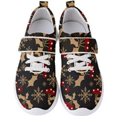 Christmas Pattern With Snowflakes Berries Men s Velcro Strap Shoes by Uceng