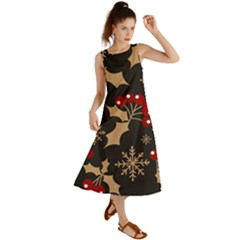 Christmas Pattern With Snowflakes Berries Summer Maxi Dress